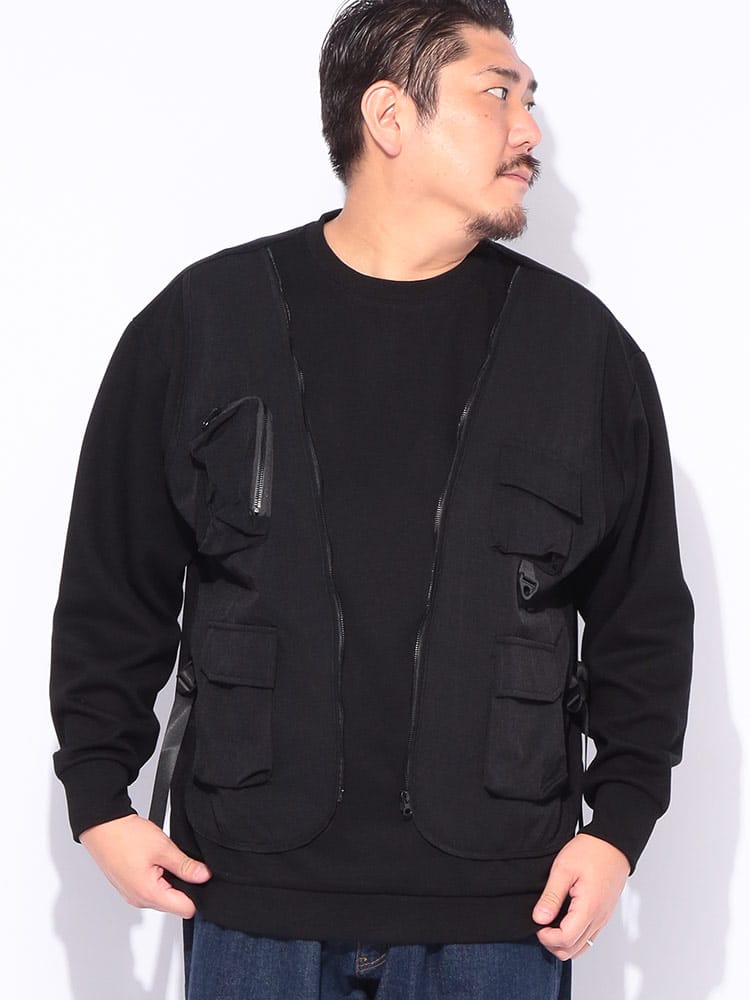 【EC限定価格】トレーナー フェイクベスト クルーネック トップス  プルオーバー スエット 長袖 大きいサイズ メンズ