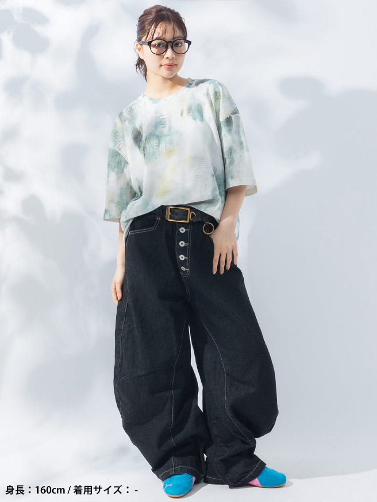 WOODENDOLL (ウッディンドール) ダメージ加工 ペイントプリント クルーネック 半袖 Tシャツ