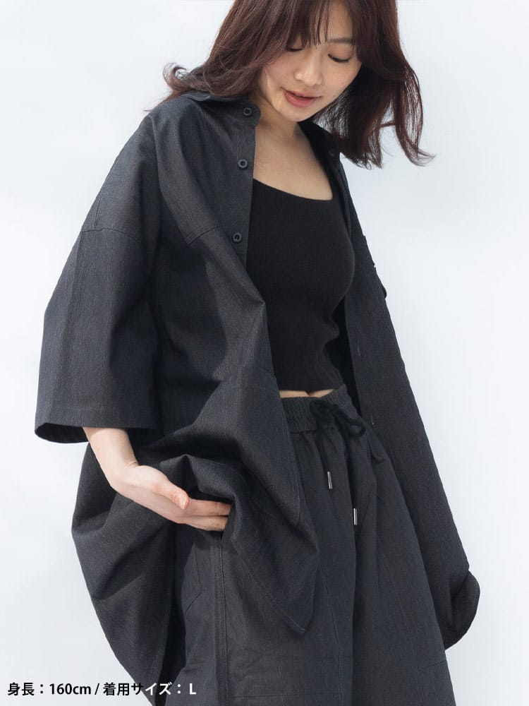 WOODENDOLL (ウッディンドール) ストレッチデニム 半袖シャツ ショートパンツ セットアップ