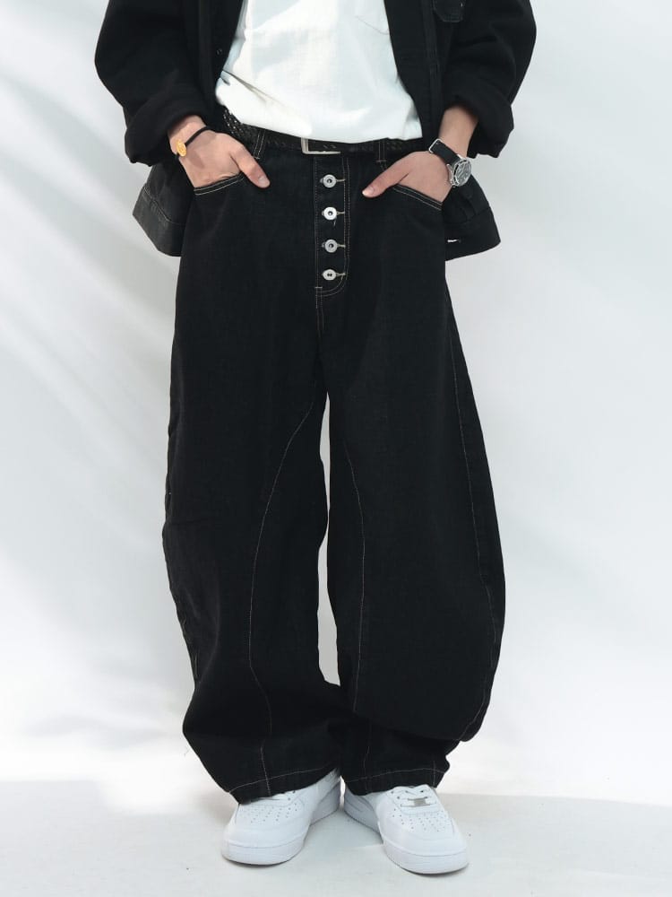 WOODENDOLL (ウッディンドール) ボタンフライ ブラックデニム カーブパンツ