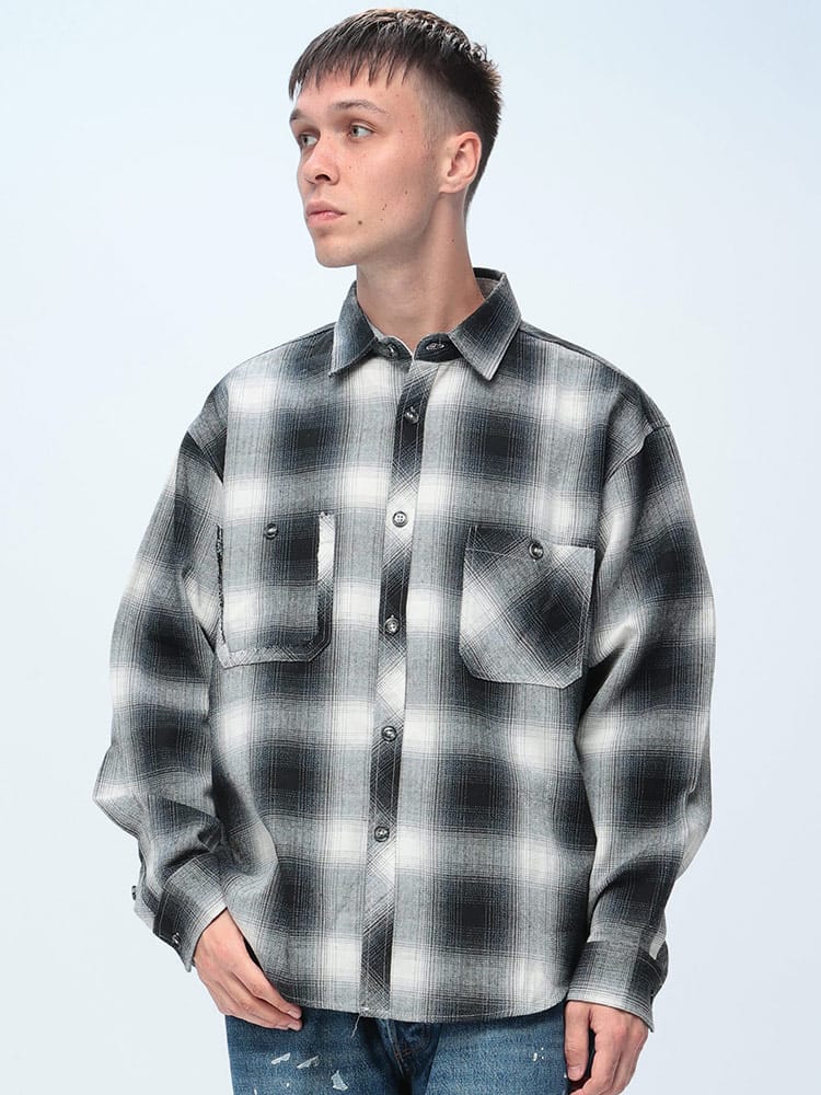 WOODENDOLL (ウッディンドール) オンブレチェック 長袖 シャツ メンズ ポケット トップス シャツ チェックシャツ カジュアル 秋 冬