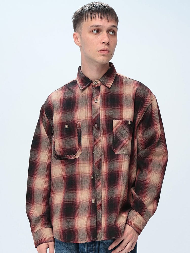 WOODENDOLL (ウッディンドール) オンブレチェック 長袖 シャツ メンズ ポケット トップス シャツ チェックシャツ カジュアル 秋 冬