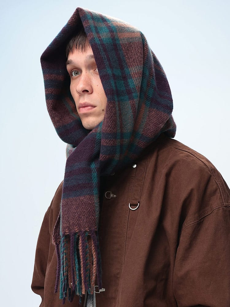 WOODENDOLL (ウッディンドール) チェック柄 マフラー メンズ レディース ユニセックス マフラー 大判マフラー 防寒 フリンジ  もこもこ 秋 冬