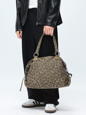 【無料ギフトラッピング対象品】 WOODENDOLL (ウッディンドール) レオパード スタッズ ボストンバッグ メンズ レディース ユニセックス バッグ トートバッグ 肩掛け 総柄 ヒョウ柄