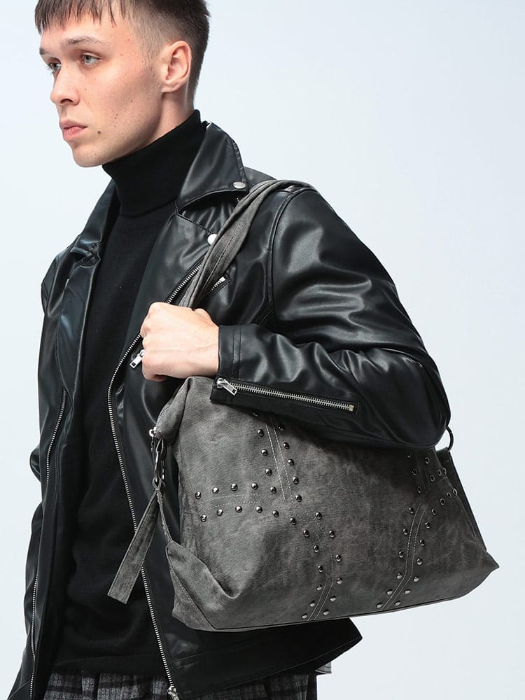 WOODENDOLL (ウッディンドール) スタッズ ボストンバッグ メンズ レディース ユニセックス バッグ トートバッグ 肩掛け 総柄 ムラ染め