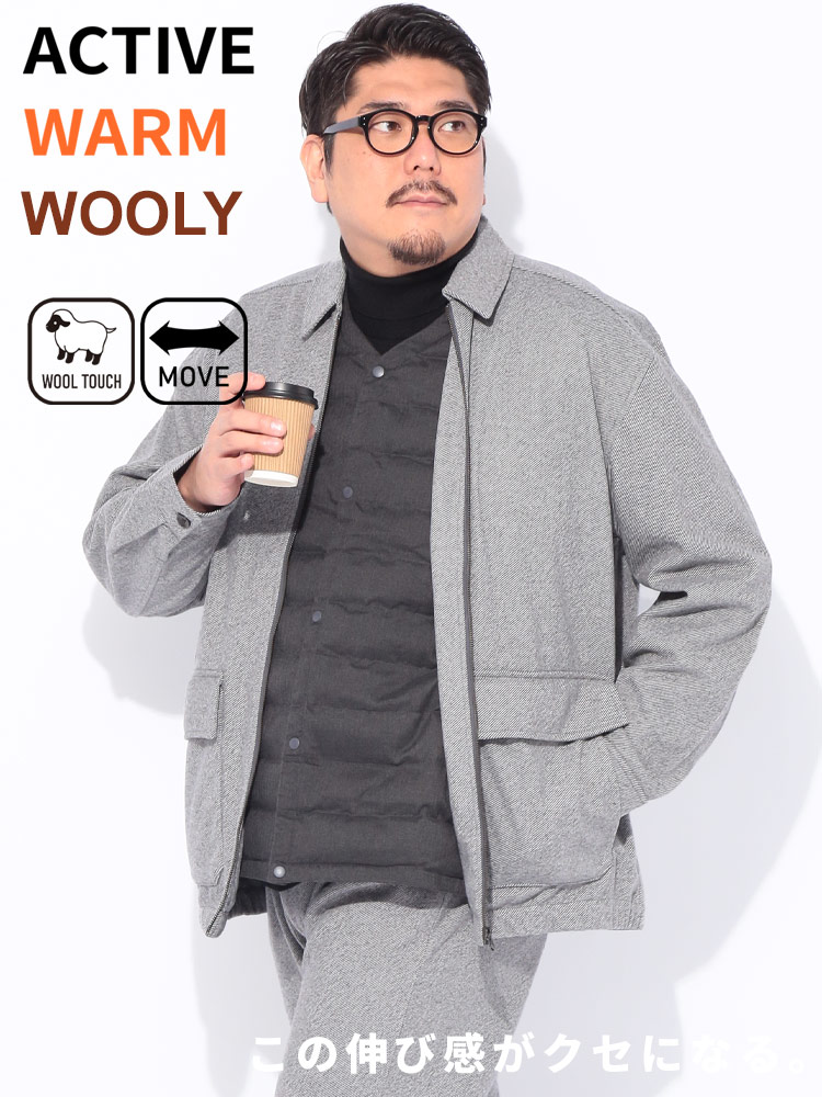 ブルゾン ACTIVE WARM WOOLLY フルジップ 襟付き アウター ジャケット ジップ 秋 冬 大きいサイズ メンズ