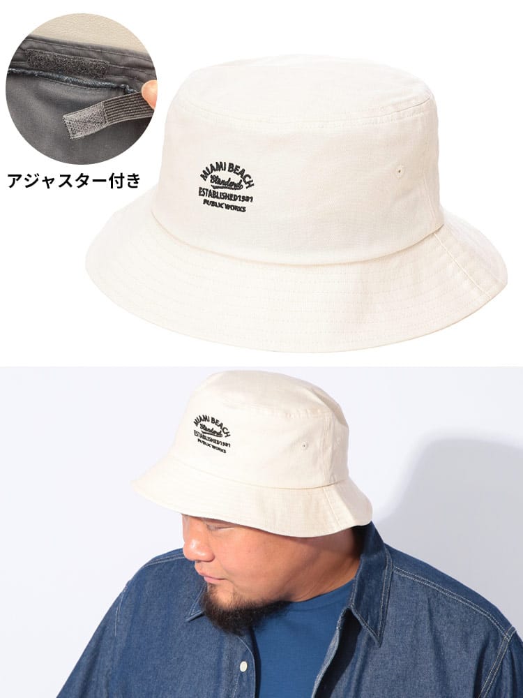 バケットハット マイアミビーチロゴ刺繍 ハット 帽子  大きいサイズ メンズ