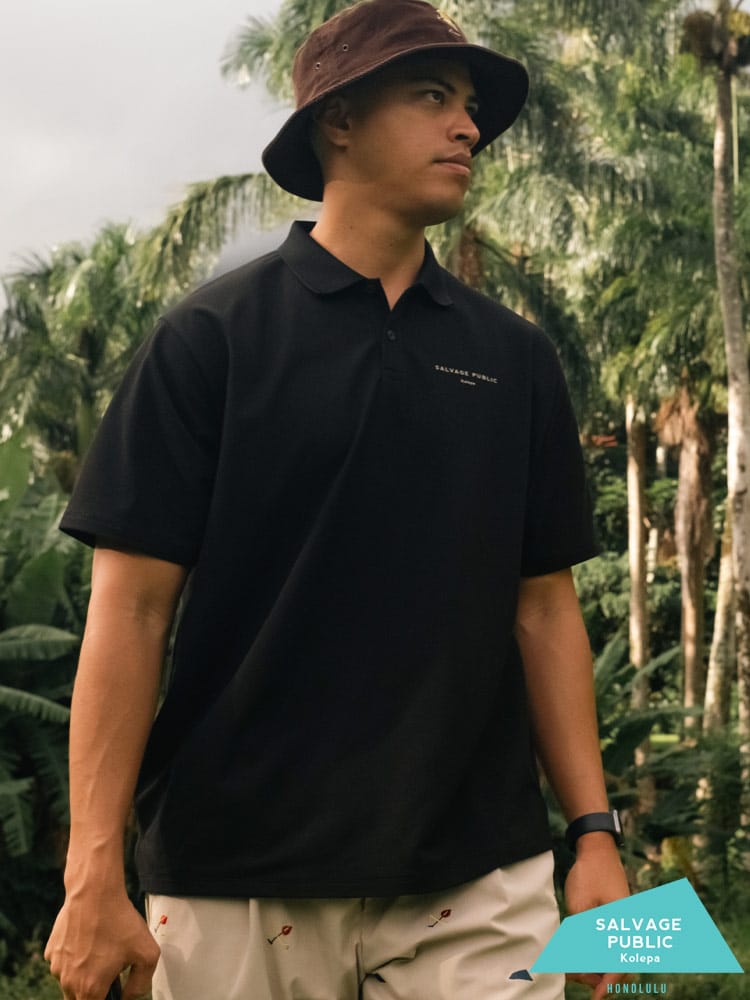 【完全別注 L LL】SALVAGE PUBLIC Kolepa 半袖 ポロシャツ ダイヤモンドヘッドバックロゴ 鹿の子 ロゴ ピケ  Pique Polo S/S L-LL ゴルフ トップス ハワイ 機能性 大きいサイズ メンズ