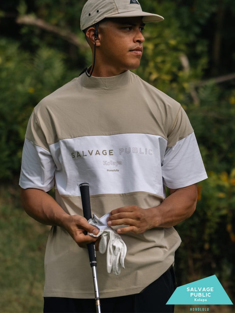 【完全別注 3L 4L 5L 6L】SALVAGE PUBLIC Kolepa 半袖 Tシャツ サーフ モックネック 半袖 Tシャツ Surf Mockneck S/S 3L-6L  ゴルフ トップス ハワイ 機能性 大きいサイズ メンズ