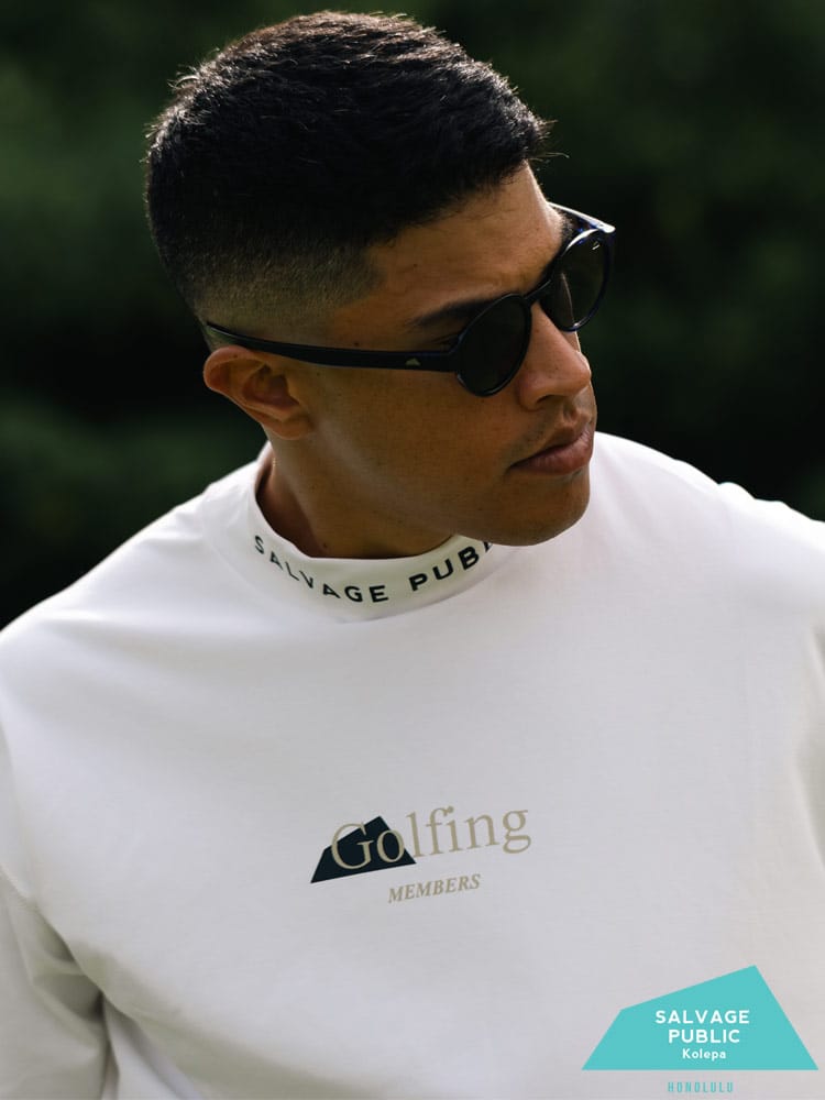 【完全別注 L LL】SALVAGE PUBLIC Kolepa 長袖 Tシャツ バックプリントサーフ モックネック  Surf Mockneck L/S L-LL ゴルフ トップス ハワイ 機能性 大きいサイズ メンズ