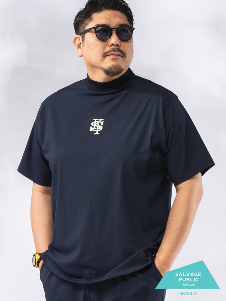 SALVAGE PUBLIC Kolepa Tシャツ 半袖 メンズ 大きいサイズ バックロゴ モックネック カットソー トップス ゴルフ スポーツ ハイネック 春 夏
