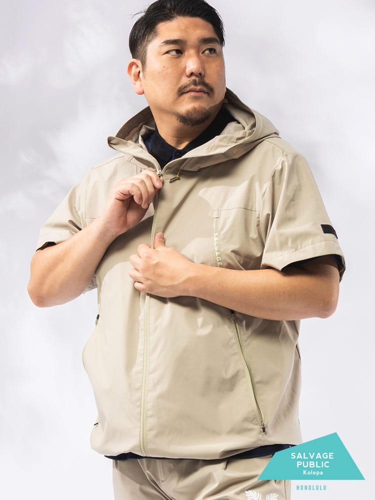 SALVAGE PUBLIC Kolepa ジャケット 長袖 袖取り外し 2WAY メンズ 大きいサイズ 袖着脱 撥水 半袖 フルジップ パーカー アウター ブルゾン ゴルフ スポーツ フード