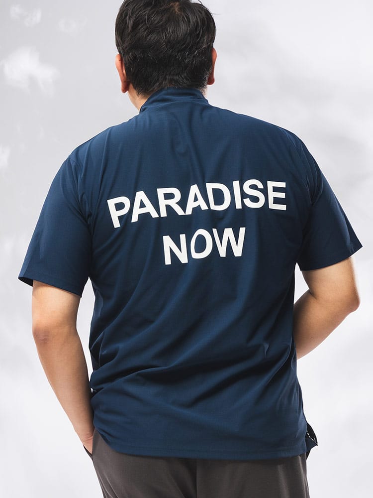 Tシャツ 半袖 メンズ 大きいサイズ バックロゴ モックネック カットソー トップス ゴルフ スポーツ ハイネック ロゴ ワッペン 3L-6L 秋 冬 日本製 SPSA166