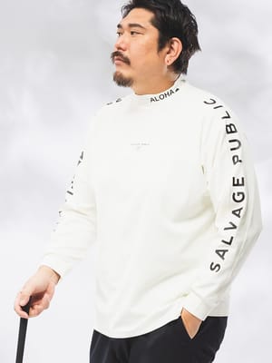 Tシャツ 長袖 メンズ 大きいサイズ 袖ロゴ バックパッチ モックネック カットソー トップス ゴルフ スポーツ ハイネック トリコット ワッペン 3L-6L 秋 冬日本製 SPSA167