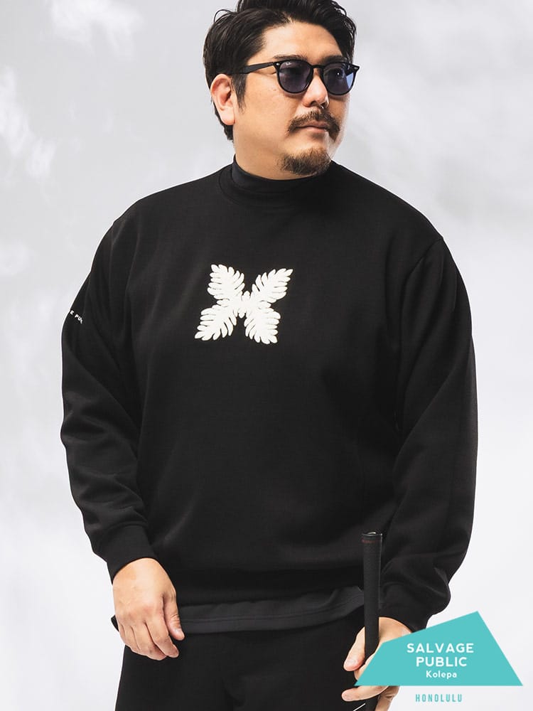 トレーナー 長袖 メンズ 大きいサイズ フロントロゴ 刺繍 袖プリント バックパッチ ダブルニット スウェット トップス ゴルフ スポーツ ダンボールニット プルオーバー ワッペン 3L-6L 秋 冬 SPSA170