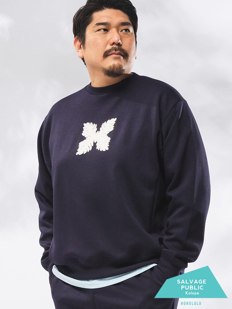 トレーナー 長袖 メンズ 大きいサイズ フロントロゴ 刺繍 袖プリント バックパッチ ダブルニット スウェット トップス ゴルフ スポーツ ダンボールニット プルオーバー ワッペン 3L-6L 秋 冬 SPSA170