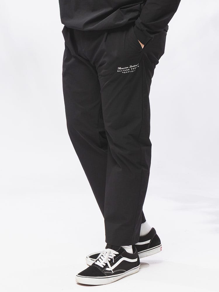 ナイロン ゴルフパンツ メンズ 大きいサイズ 4Way ストレッチ ナイロン ロゴプリント ワンタック トラウザー ボトムス ゴルフ スポーツ ロングパンツ ワッペン 3L-6L 秋 冬 SPSA171