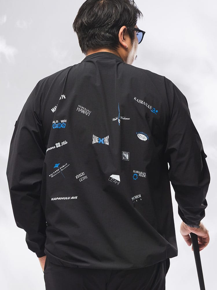 ナイロン プルオーバー ジャケット メンズ 大きいサイズ バックプリント 袖パッチ 4Way ストレッチ ブルゾン トップス ゴルフ スポーツ プルオーバー クルーネック伸びる 3L-6L 秋 冬 SPSA175
