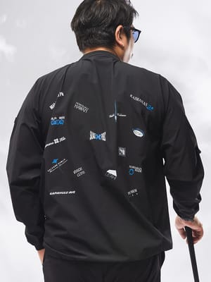 ナイロン プルオーバー ジャケット メンズ 大きいサイズ バックプリント 袖パッチ 4Way ストレッチ ブルゾン トップス ゴルフ スポーツ プルオーバー クルーネック伸びる 3L-6L 秋 冬 SPSA175