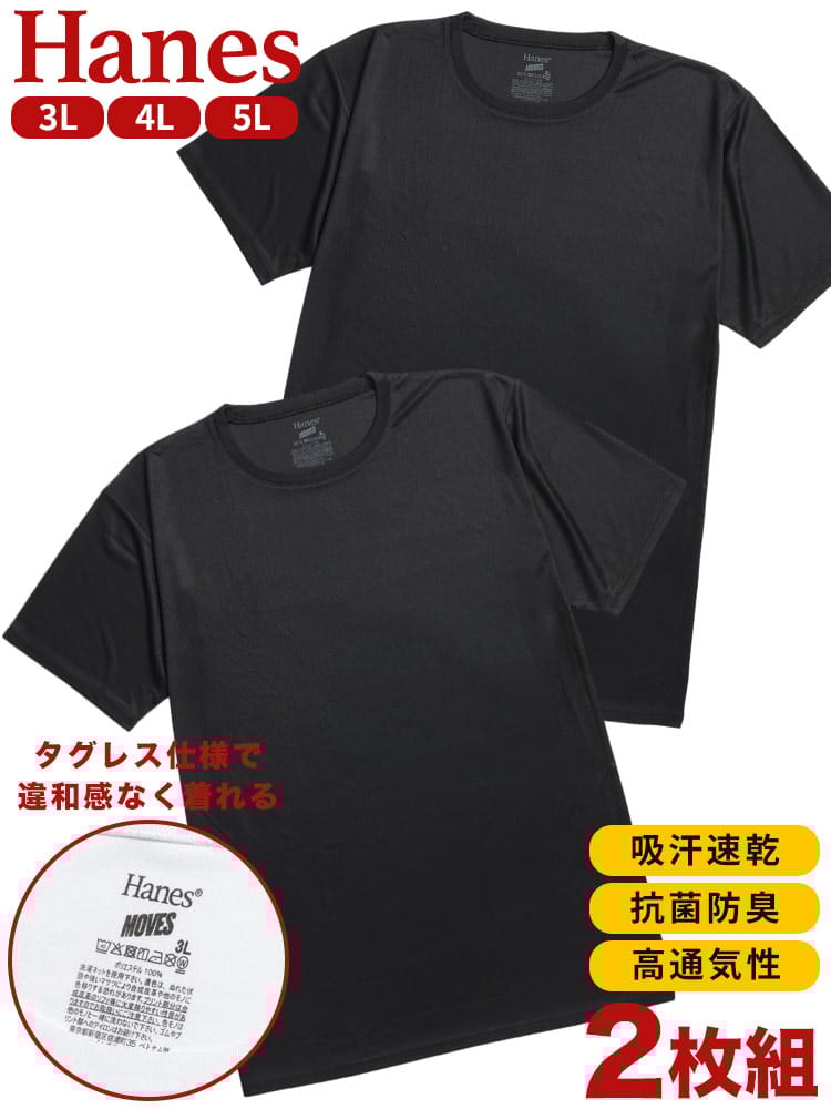 Tシャツ 半袖 メンズ 大きいサイズ 吸汗速乾 抗菌防臭 高通気 メッシュ クルーネック インナーシャツ 2枚セット Hanes ヘインズ