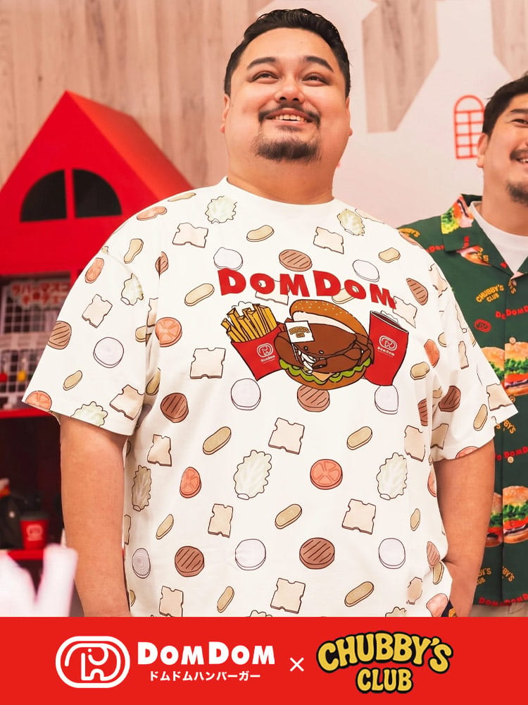Tシャツ 半袖 ドムドムハンバーガーコラボ メンズ 大きいサイズ DOMDOM 総柄 カニバーガー クルーネック カットソー トップス シャツ プリント ドムドム 春 夏