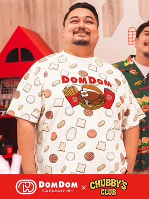 ドムドムハンバーガー 限定コラボ 『丸ごと ! ! カニバーガー』イラスト プリント 半袖 Tシャツ トップス 総柄 メンズ 大きいサイズ