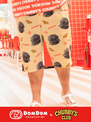 ドムドムハンバーガー 限定コラボ ハンバーガー 実写 プリント ハーフパンツ ボトムス メンズ 大きいサイズ （別売半袖シャツとセットアップ可）