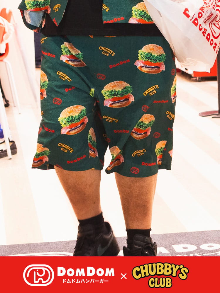 ショートパンツ ドムドムハンバーガーコラボ メンズ 大きいサイズ DOMDOM ハンバーガー 総柄 ポケット付き ハーフパンツ ボトムス 柄ショーパン ドムドム ルームウェア 春 夏