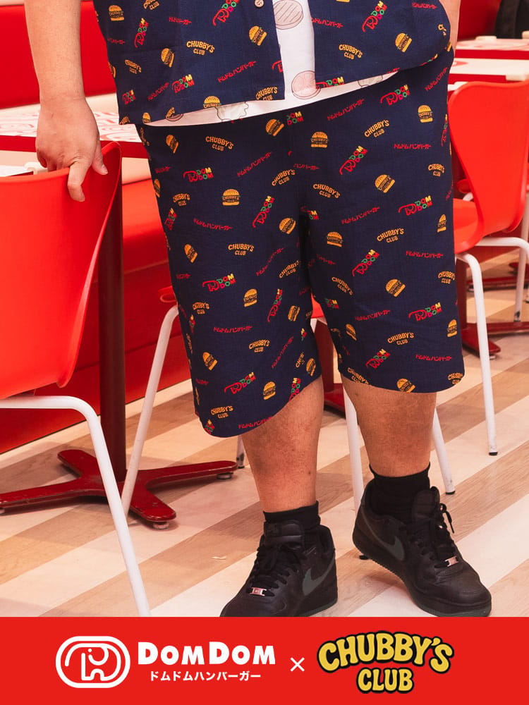 ショートパンツ ドムドムハンバーガーコラボ メンズ 大きいサイズ DOMDOM ハンバーガー ロゴ 総柄 ポケット付き ハーフパンツ ボトムス 柄ショーパン ドムドム ルームウェア 春 夏