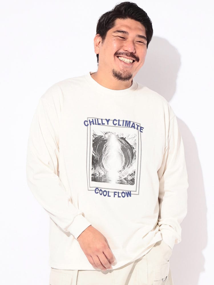 Tシャツ 長袖 メンズ 大きいサイズ 冷感 コットン100％ プリント CHILLY CLIMATE クルーネック カットソー トップス 涼しい ひんやり 秋