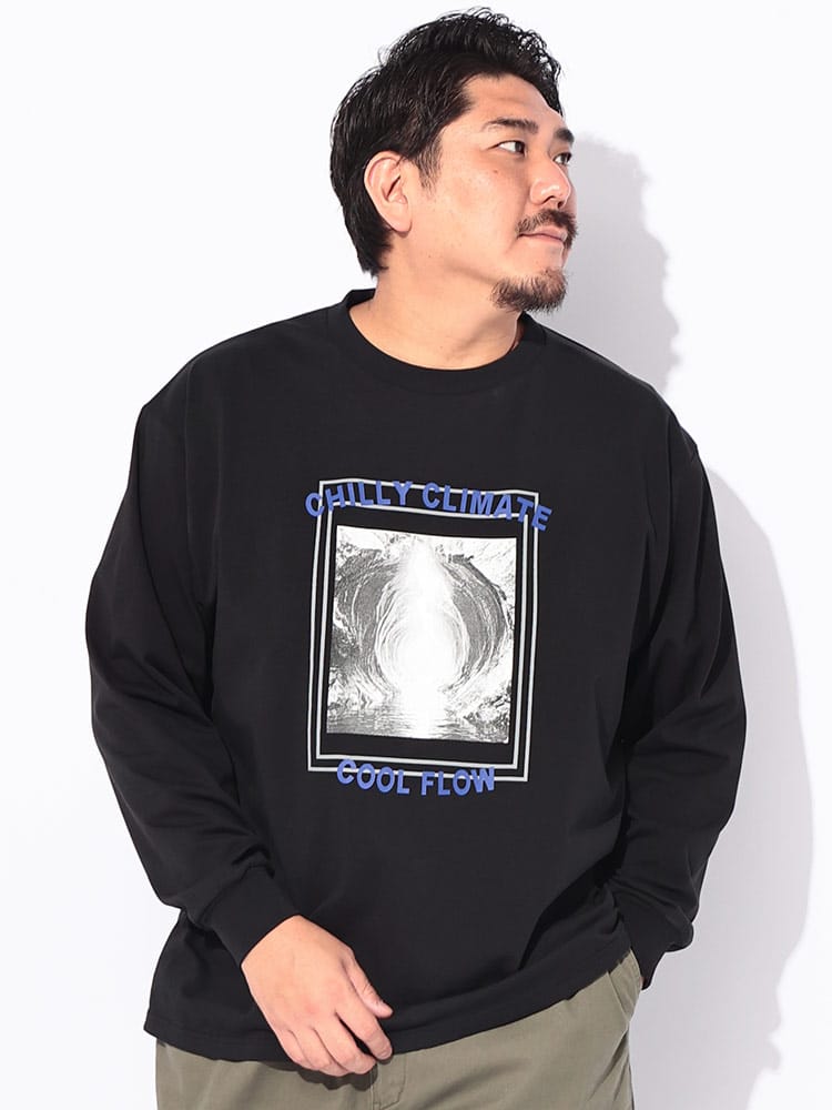 Tシャツ 長袖 メンズ 大きいサイズ 冷感 コットン100％ プリント CHILLY CLIMATE クルーネック カットソー トップス 涼しい ひんやり 秋