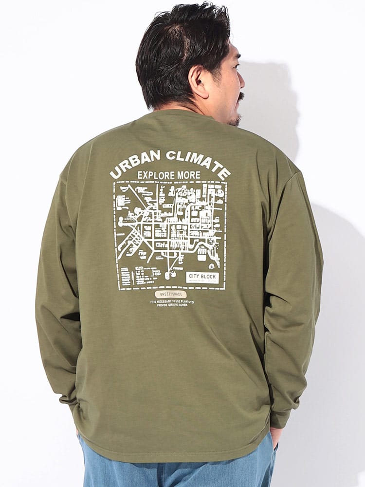Tシャツ 長袖 メンズ 大きいサイズ 冷感 コットン100％ バックプリント EXPLORE MORE クルーネック カットソー トップス 涼しい ひんやり 秋