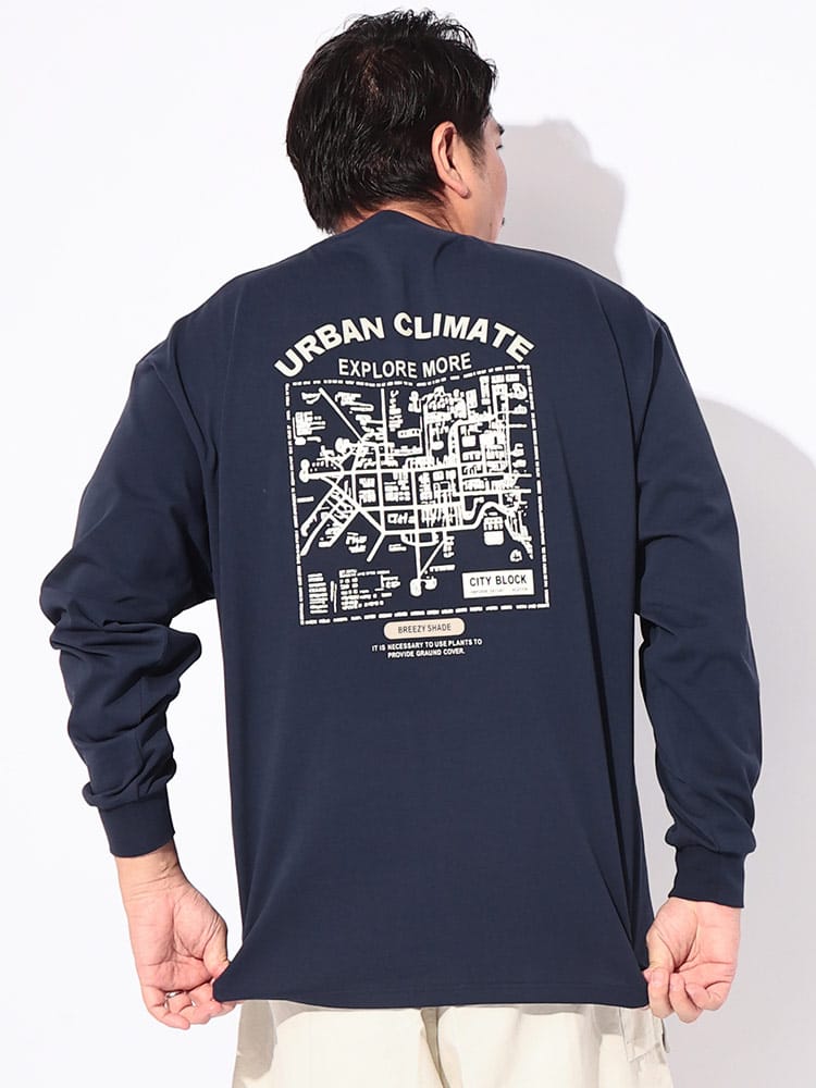 Tシャツ 長袖 メンズ 大きいサイズ 冷感 コットン100％ バックプリント EXPLORE MORE クルーネック カットソー トップス 涼しい ひんやり 秋