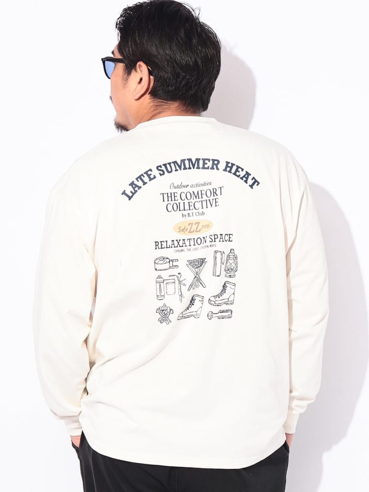 Tシャツ 長袖 メンズ 大きいサイズ 冷感 コットン100％ バックプリント PREMIUM COMFORT クルーネック カットソー トップス 涼しい ひんやり 秋