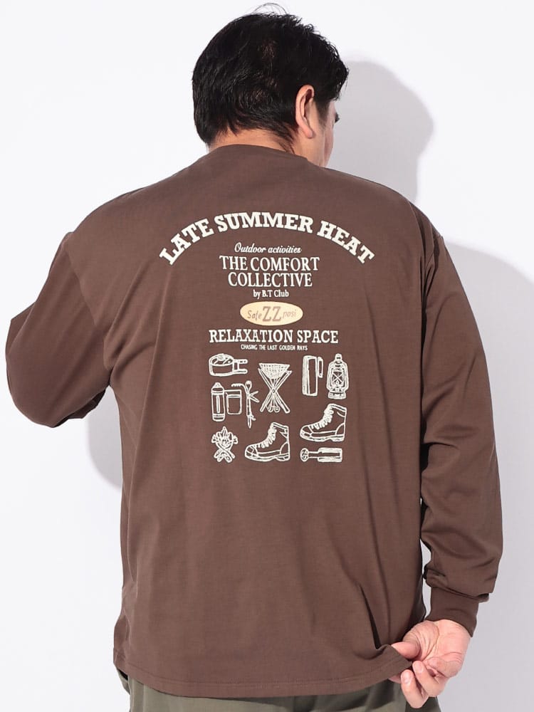Tシャツ 長袖 メンズ 大きいサイズ 冷感 コットン100％ バックプリント PREMIUM COMFORT クルーネック カットソー トップス 涼しい ひんやり 秋