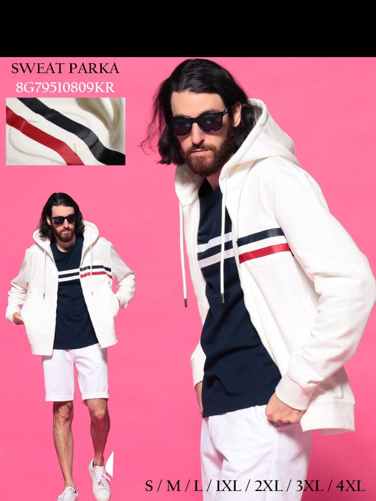 MONCLER (モンクレール) スリーライン ロゴ フルジップ 長袖 パーカー WHITE MC8G79510809KR メンズ スウェット