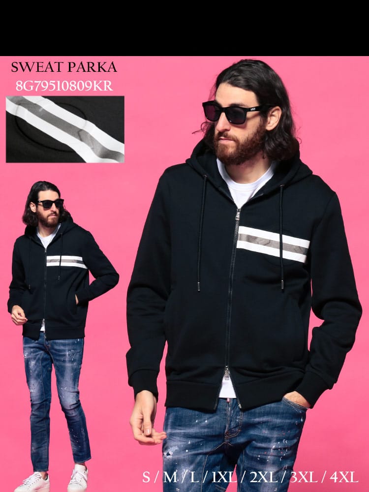 MONCLER (モンクレール) スリーライン ロゴ フルジップ 長袖 パーカー BLACK MC8G79510809KR メンズ スウェット