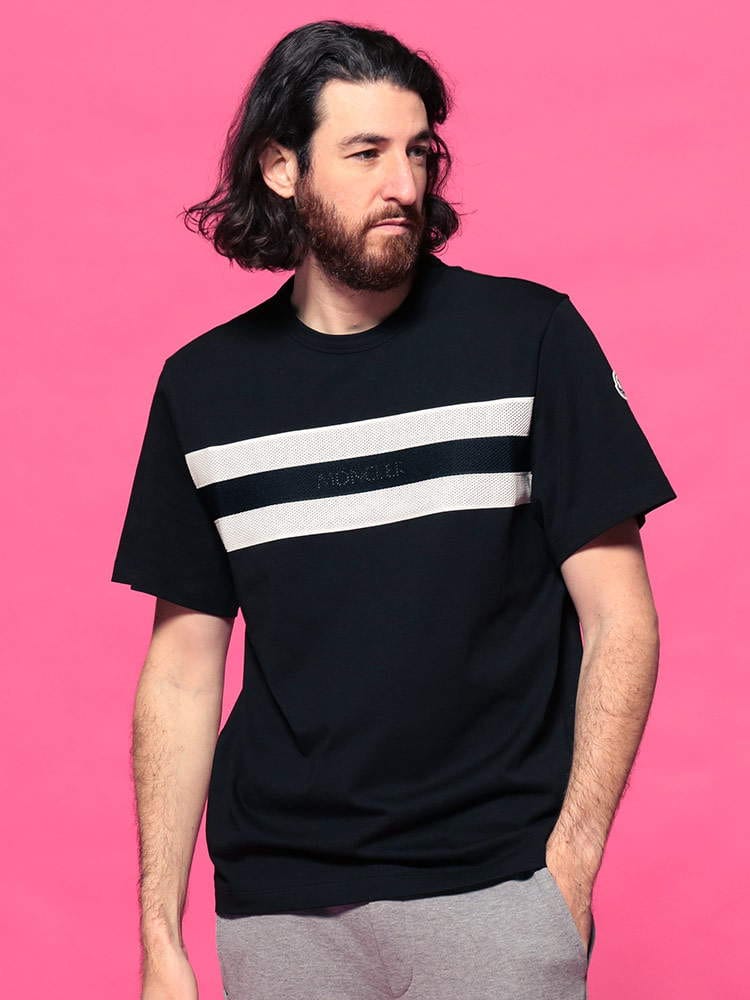 MONCLER (モンクレール) トリコロールメッシュ クルーネック 半袖 Tシャツ MC8C7B5108390T