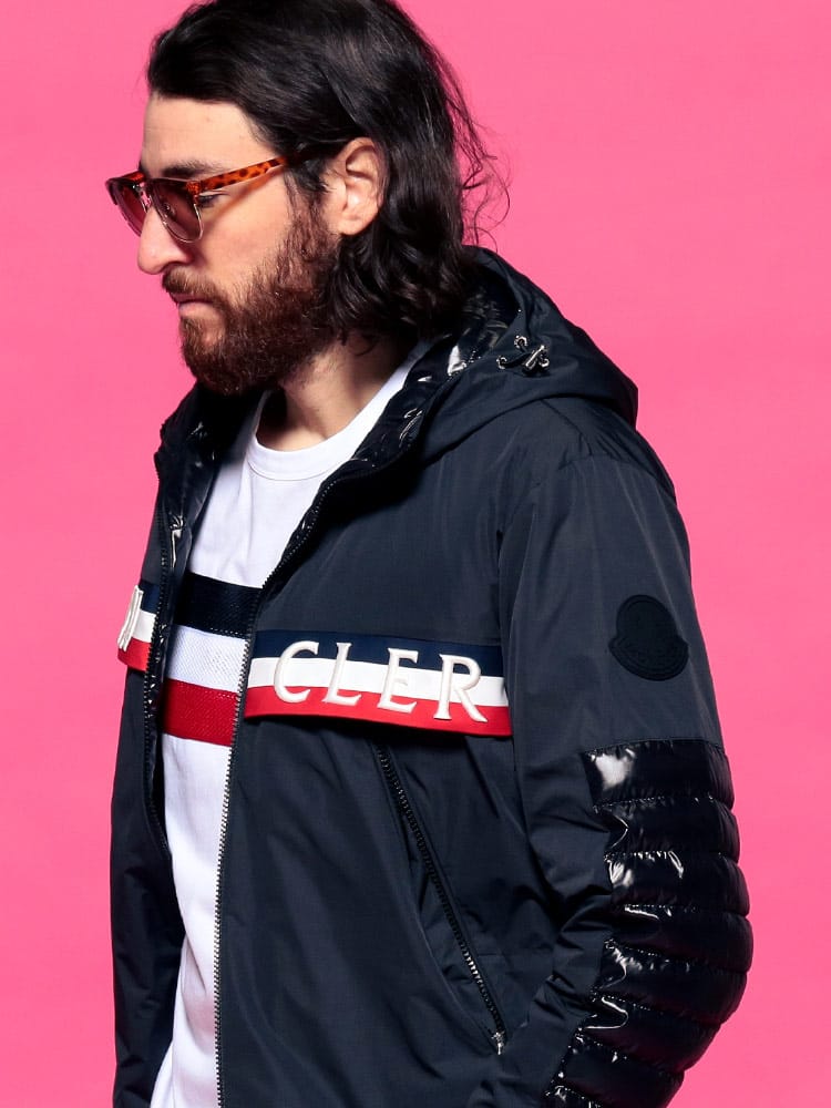 MONCLER (モンクレール) ライン ロゴ刺繍 フード フルジップ ダウン 