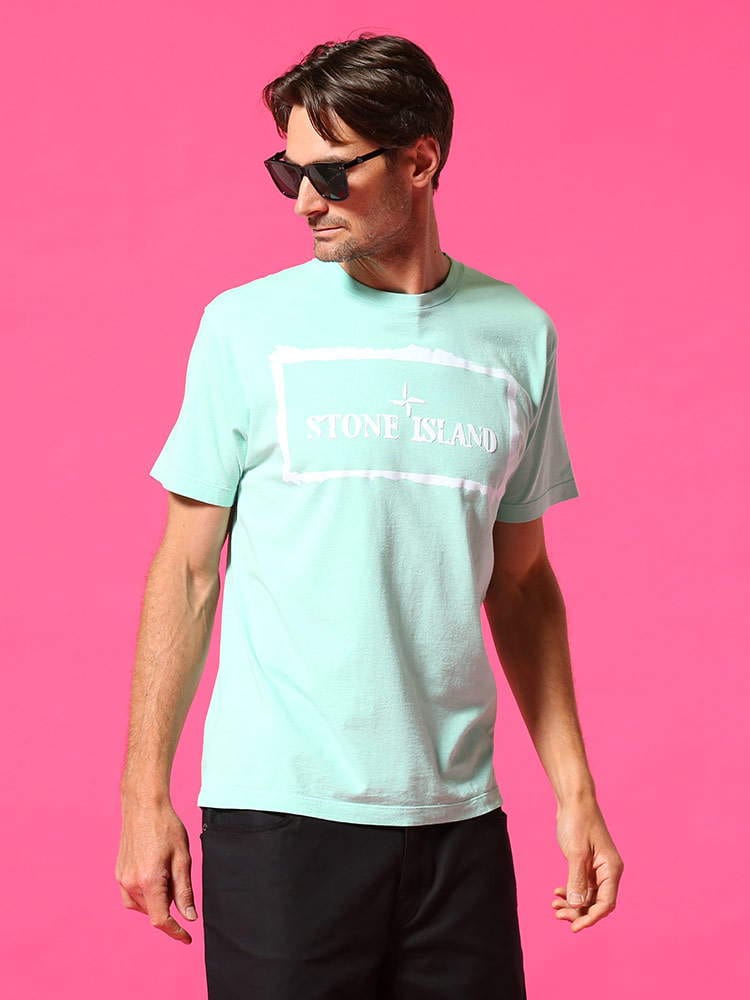ストーンアイランド メンズ STONE ISLAND STONE ISLAND スクエア ロゴ バックプリント クルーネック 半袖 Tシャツ アクア ブランド トップス Tシャツ 半袖 SI74152NS80