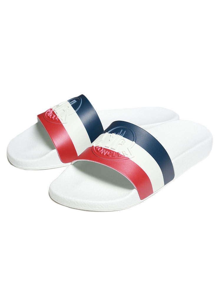 MONCLER (モンクレール) トリコロール 3Dロゴ スライド サンダル 靴 