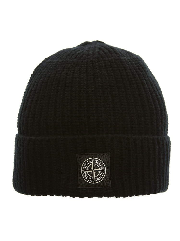 STONE ISLAND (ストーンアイランド) ウール100％ ロゴ リブニット キャップ SI7515N10B5