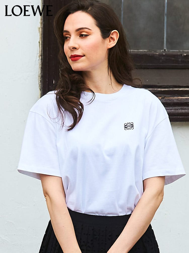 LOEWE (ロエベ) 胸ロゴ刺繍 クルーネック 半袖 Tシャツ LELS359Y22X12 レディース ロゴ