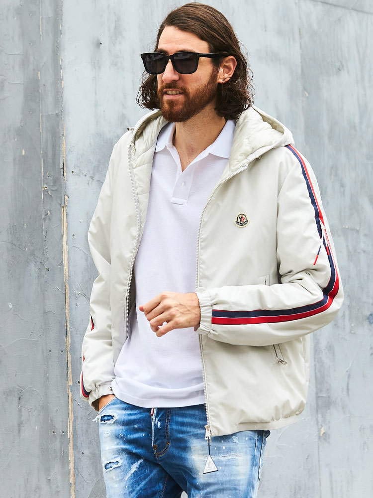 MONCLER (モンクレール) 袖トリコロール フード フルジップ ダウン 