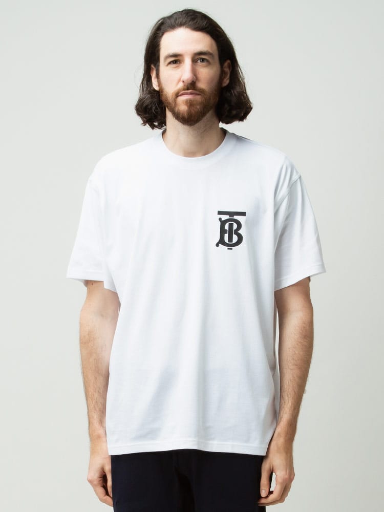【WEB限定】BURBERRY (バーバリー) メンズ モノグラムモチーフ プリント コットン クルーネック 半袖 オーバー Tシャツ ブランド BB801748MIX
