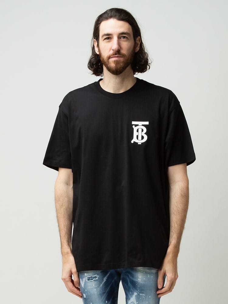 【WEB限定】BURBERRY (バーバリー) メンズ モノグラムモチーフ プリント コットン クルーネック 半袖 オーバー Tシャツ ブランド BB801748MIX