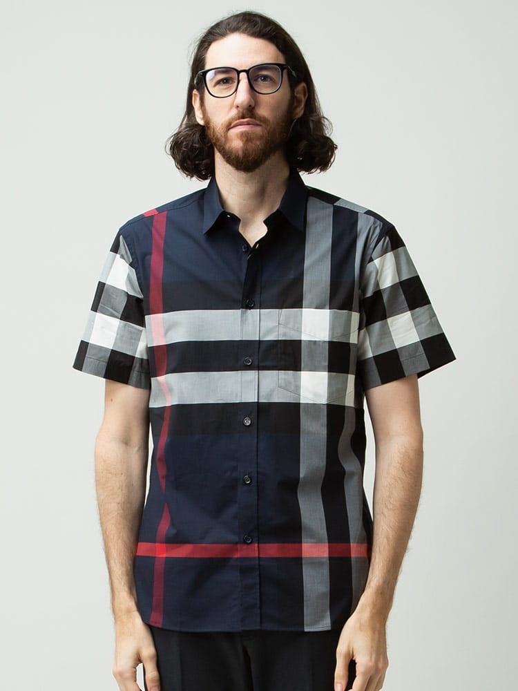 BURBERRY (バーバリー) ストレッチコットン チェック 半袖 シャツ BB8020855