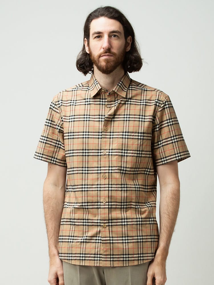 BURBERRY (バーバリー) ストレッチコットン スモールスケールチェック 半袖 シャツ BB802096MIX