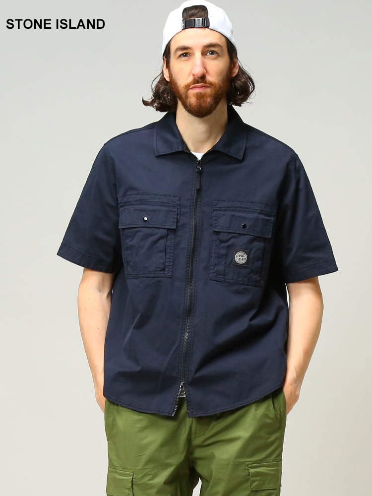 STONE ISLAND (ストーンアイランド) ロゴ フルジップ 半袖 シャツ SI761510619 ブランド