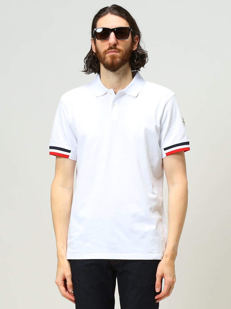 MONCLER (モンクレール) ブランド メンズ トリコロール ライン 袖 ワッペン 半袖 ポロシャツ MC8A00023899P0